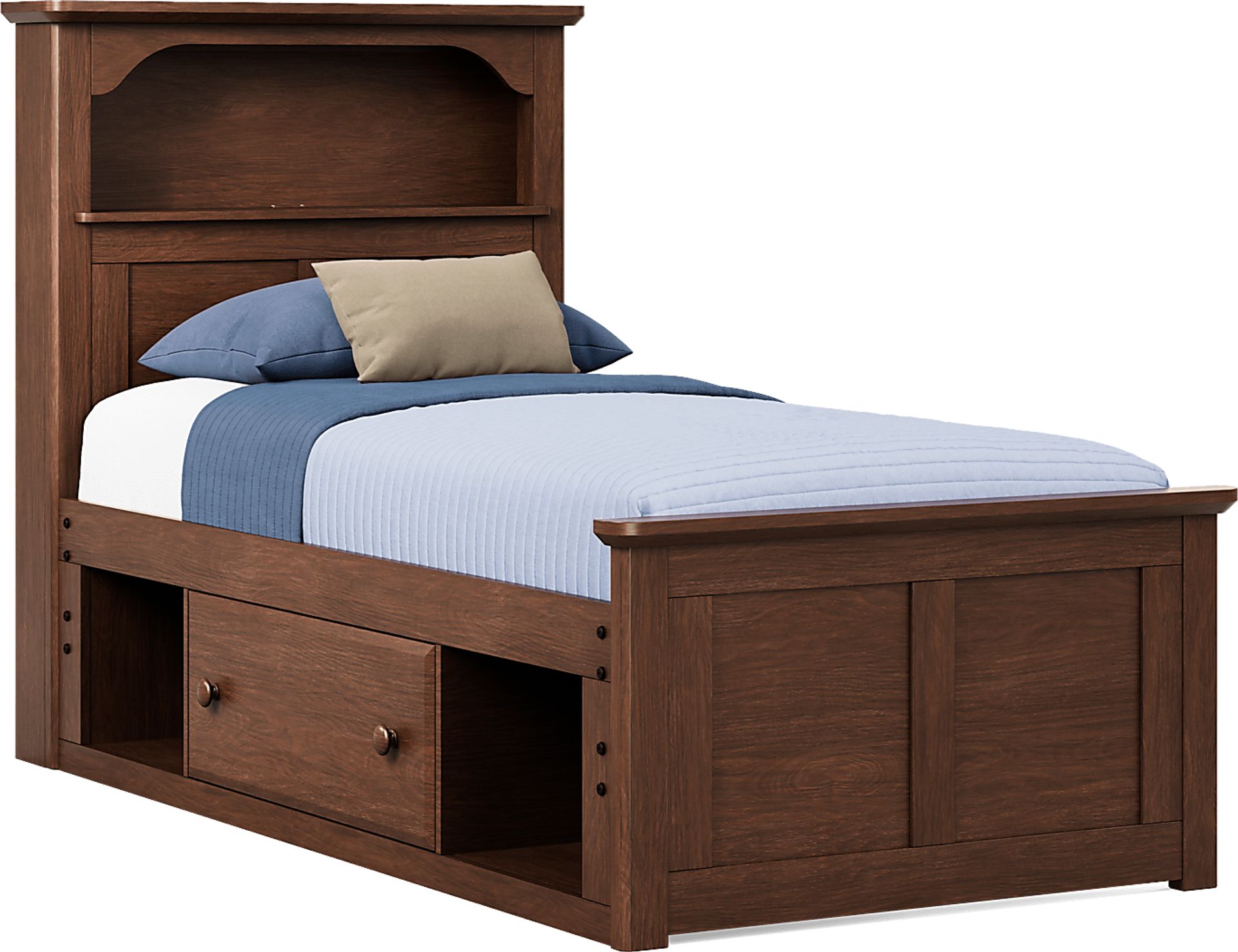 Kids South Bend Brown Cherry Twin Bookcase Bed with Storage Side Rail - Image 1