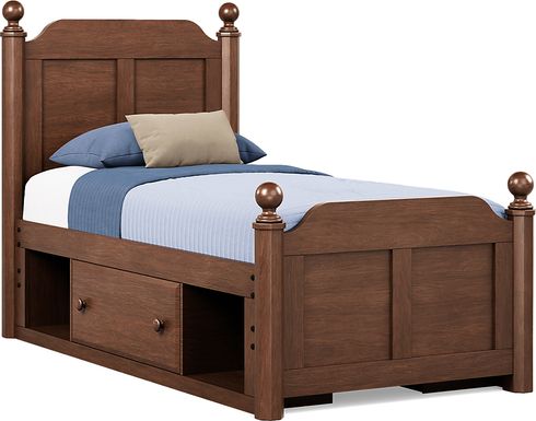 Kids South Bend Brown Cherry Twin Poster Bed with 2 Storage Side Rails