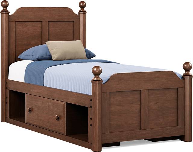 Kids South Bend Brown Cherry Twin Poster Bed with 2 Storage Side Rails - Thumbnail - Image 1