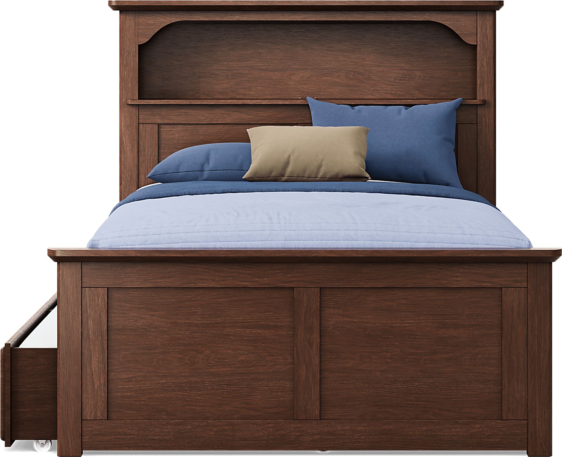 Kids South Bend Brown Cherry 4 Pc Full Bookcase Bed with Storage Side Rail and Twin Storage Trundle - Image 2