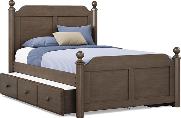 Kids South Bend Brown Cherry 4 Pc Full Poster Bed with Storage Side Rail and Twin Storage Trundle