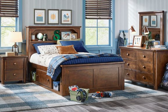 Kids South Bend Brown Cherry 5 Pc Full Bookcase Bedroom