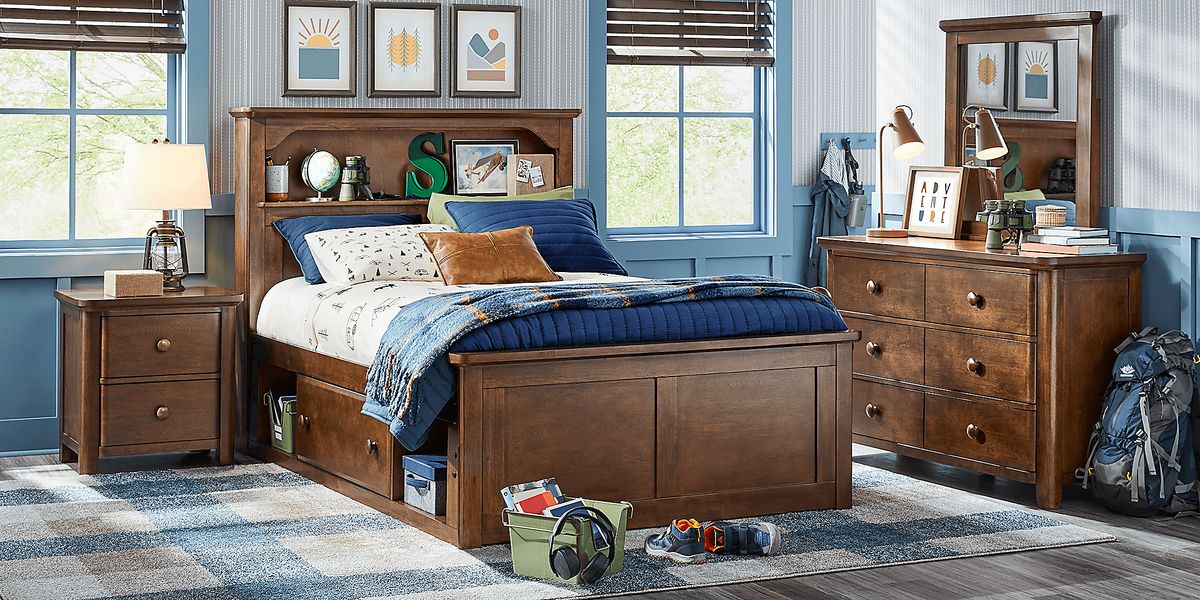 Regen South Bend 3 Pc Brown Cherry Dark Wood Full Bookcase Bed Rooms to Go