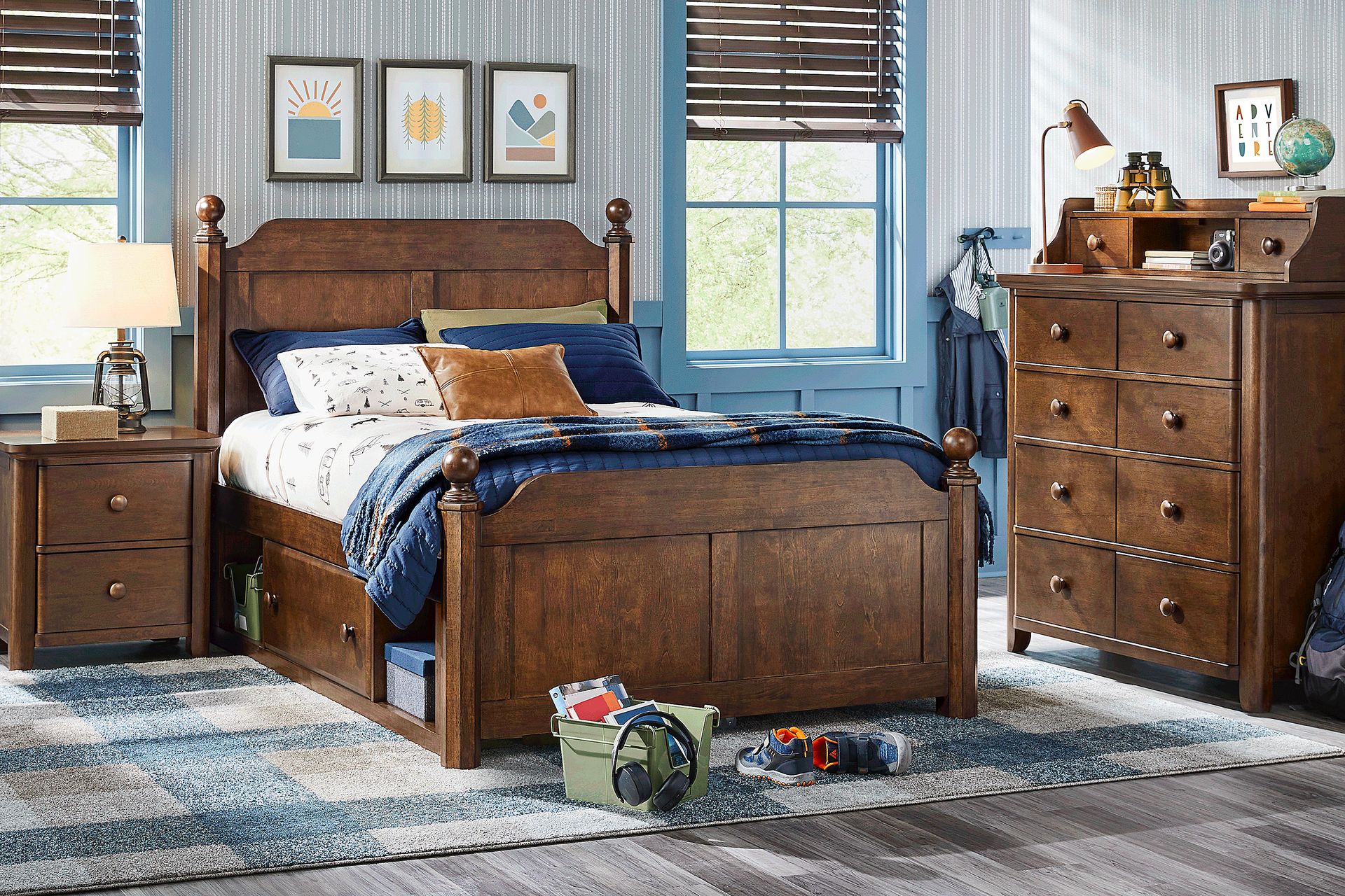 Kids South Bend Brown Cherry Full Poster Bedroom - Image 1