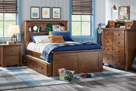 Kids South Bend Brown Cherry 5 Pc Twin Bookcase Bedroom