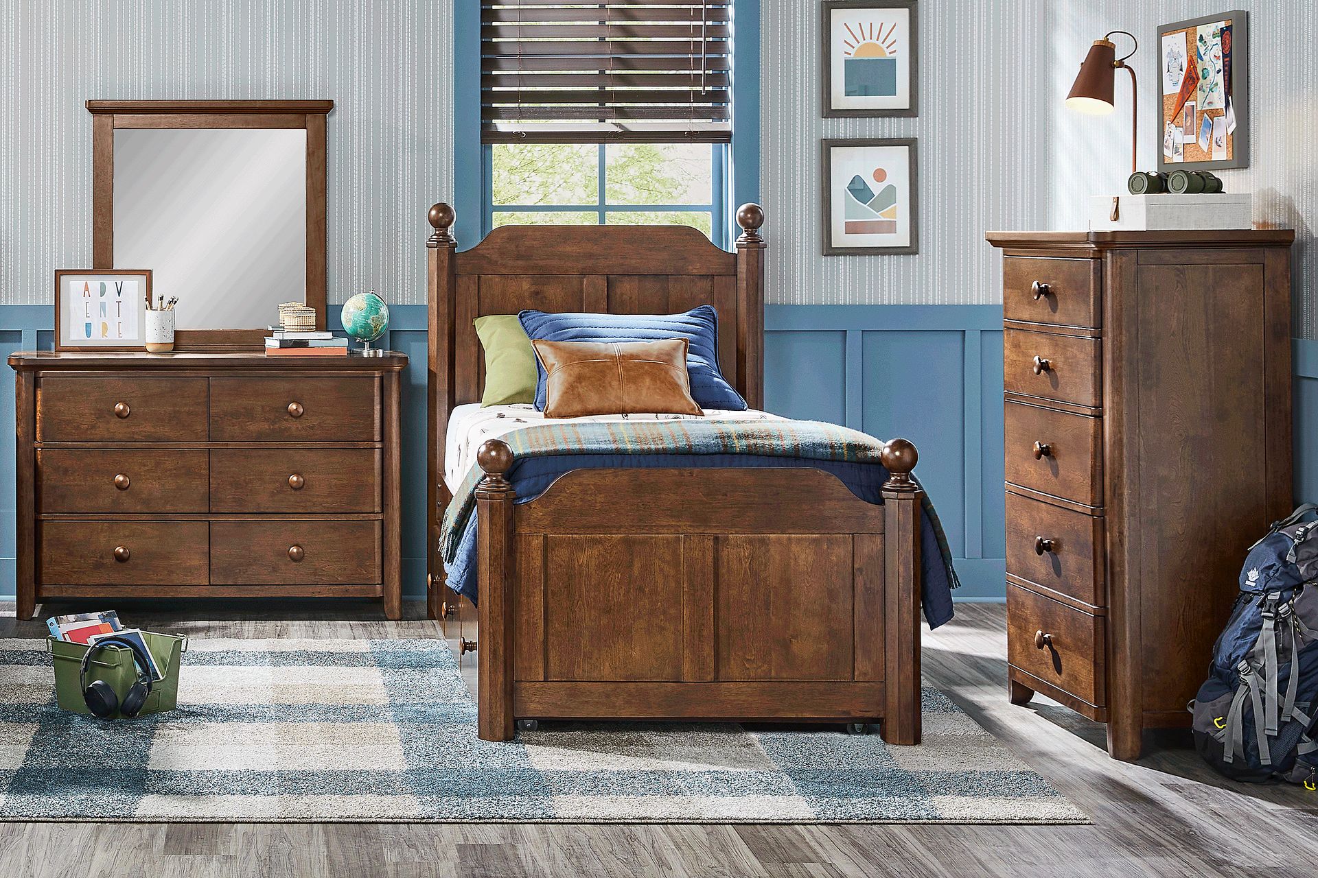 Kids South Bend Brown Cherry Twin Poster Bedroom - Image 1