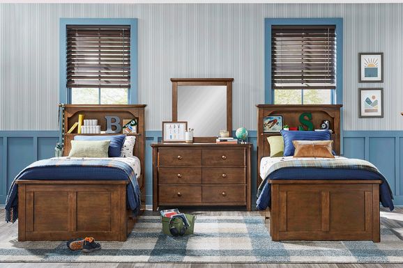 Kids South Bend Brown Cherry 8 Pc Twin Bookcase Bedroom