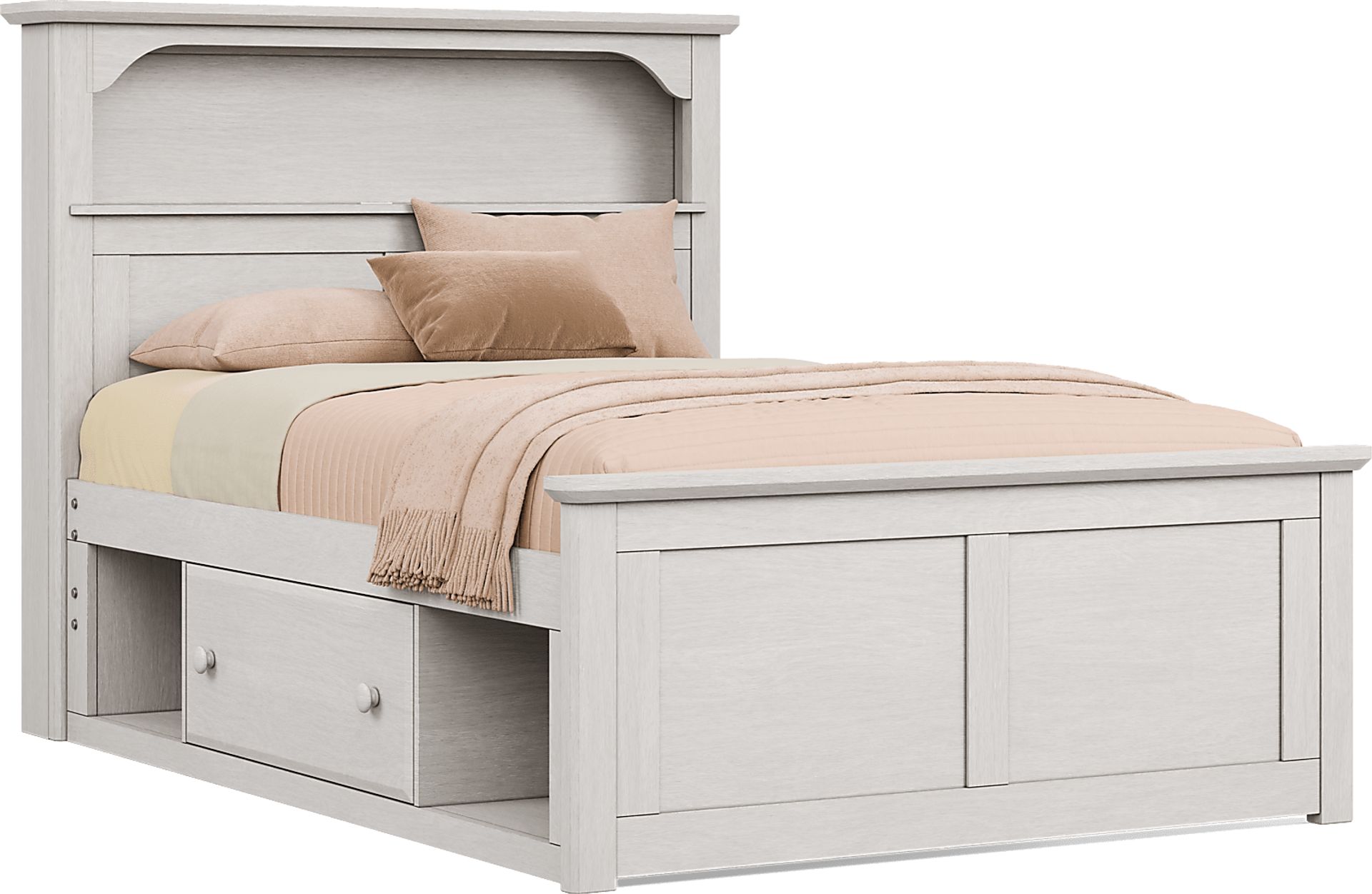 Kids South Bend Washed White Full Bookcase Bed with Storage Side Rail - Image 1