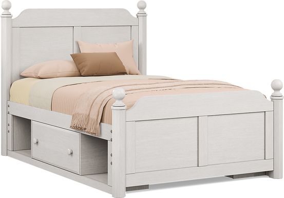 Kids South Bend Washed White Full Poster Bed with 2 Storage Side Rails