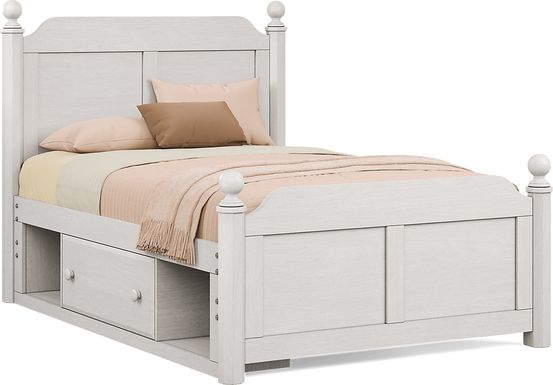 Kids South Bend Washed White Full Poster Bed with Storage Side Rail