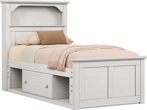 Kids South Bend Washed White Twin Bookcase Bed with 2 Storage Side Rails