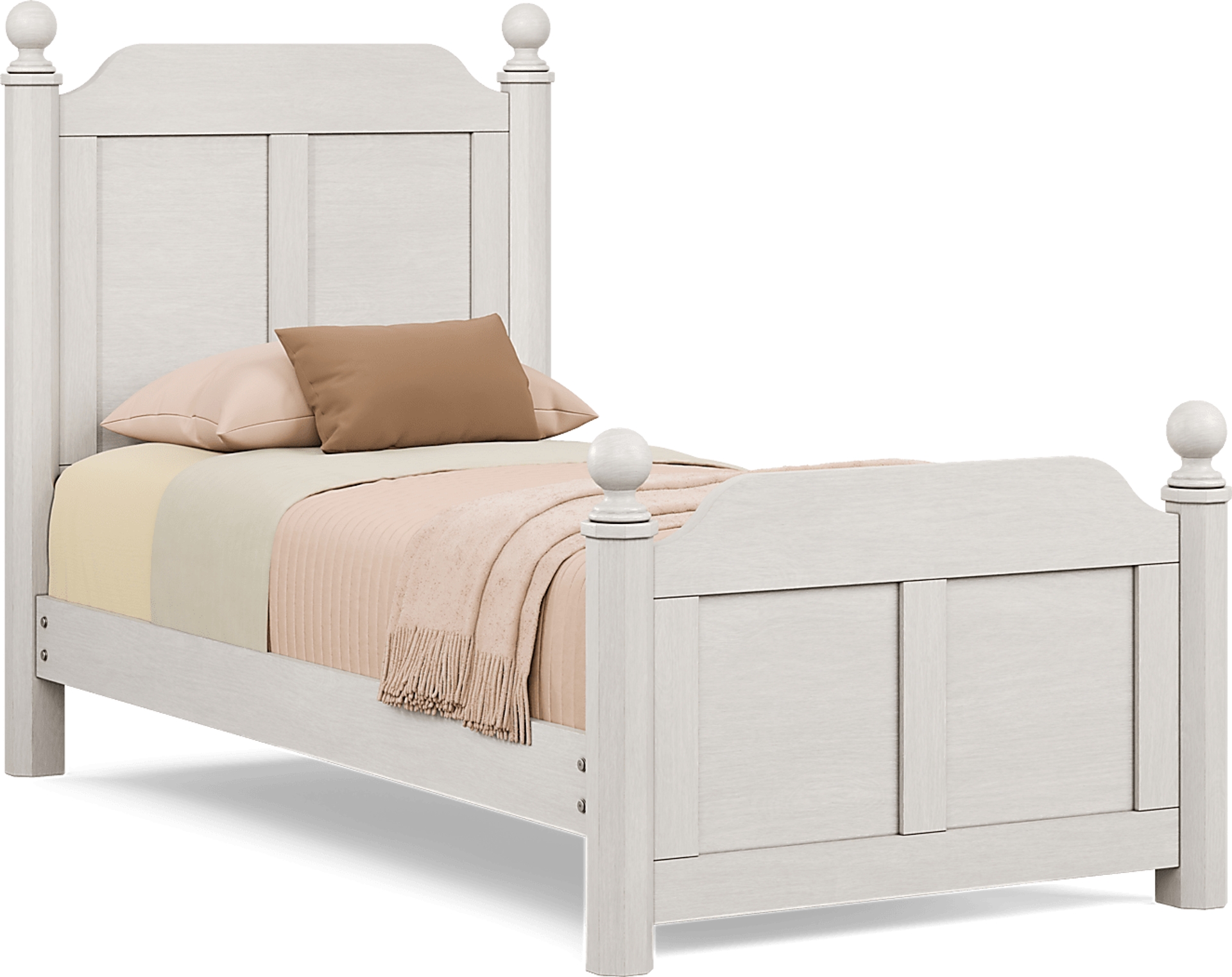 washed white 3 pc twin poster bed