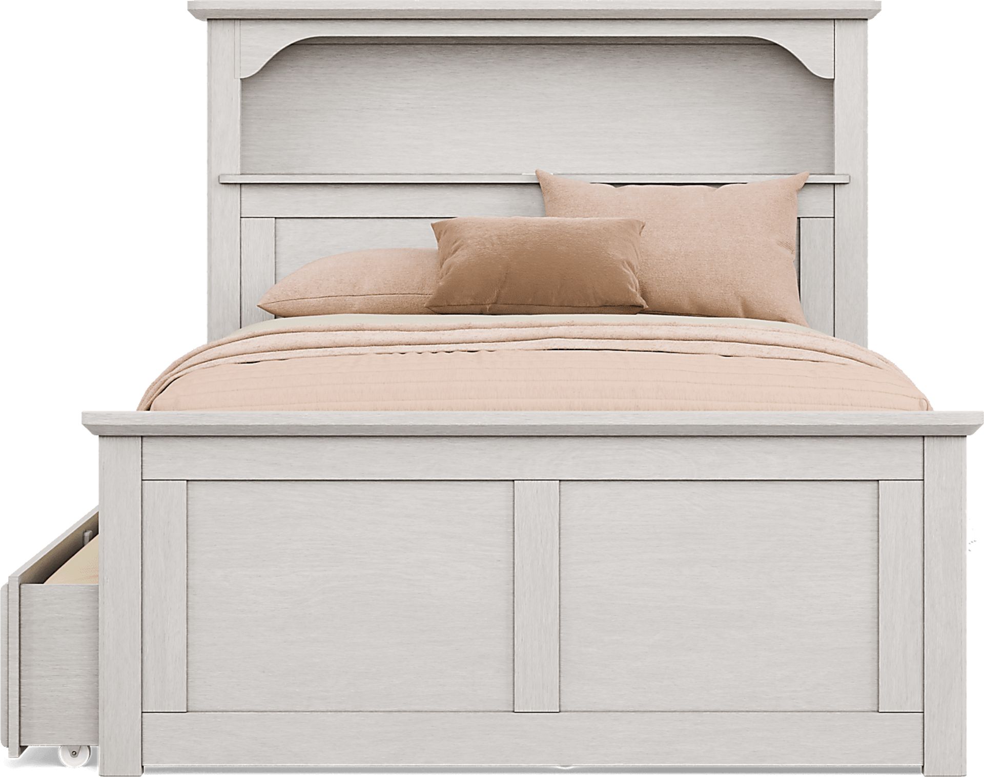 Kids South Bend Washed White 4 Pc Full Bookcase Bed with Storage Side Rail and Twin Storage Trundle - Image 2