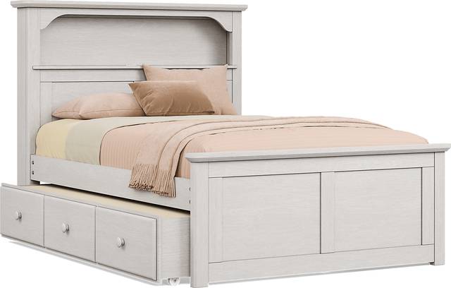 Kids South Bend Washed White 4 Pc Full Bookcase Bed with Storage Side Rail and Twin Storage Trundle - Thumbnail - Image 1