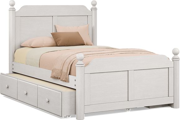 Kids South Bend Washed White 4 Pc Full Poster Bed with Storage Side Rail and Twin Storage Trundle