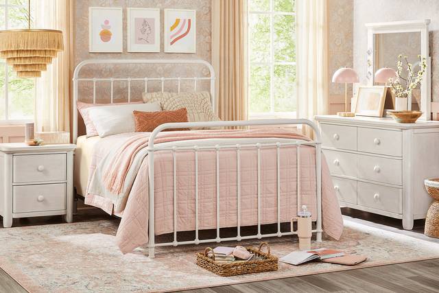 Kids South Bend Washed White Bedroom with Saddlerock White Metal Full Metal Bed - Thumbnail - Image 1