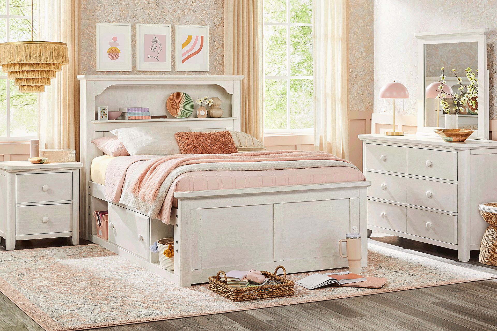 Kids South Bend Washed White Full Bookcase Bedroom - Image 1