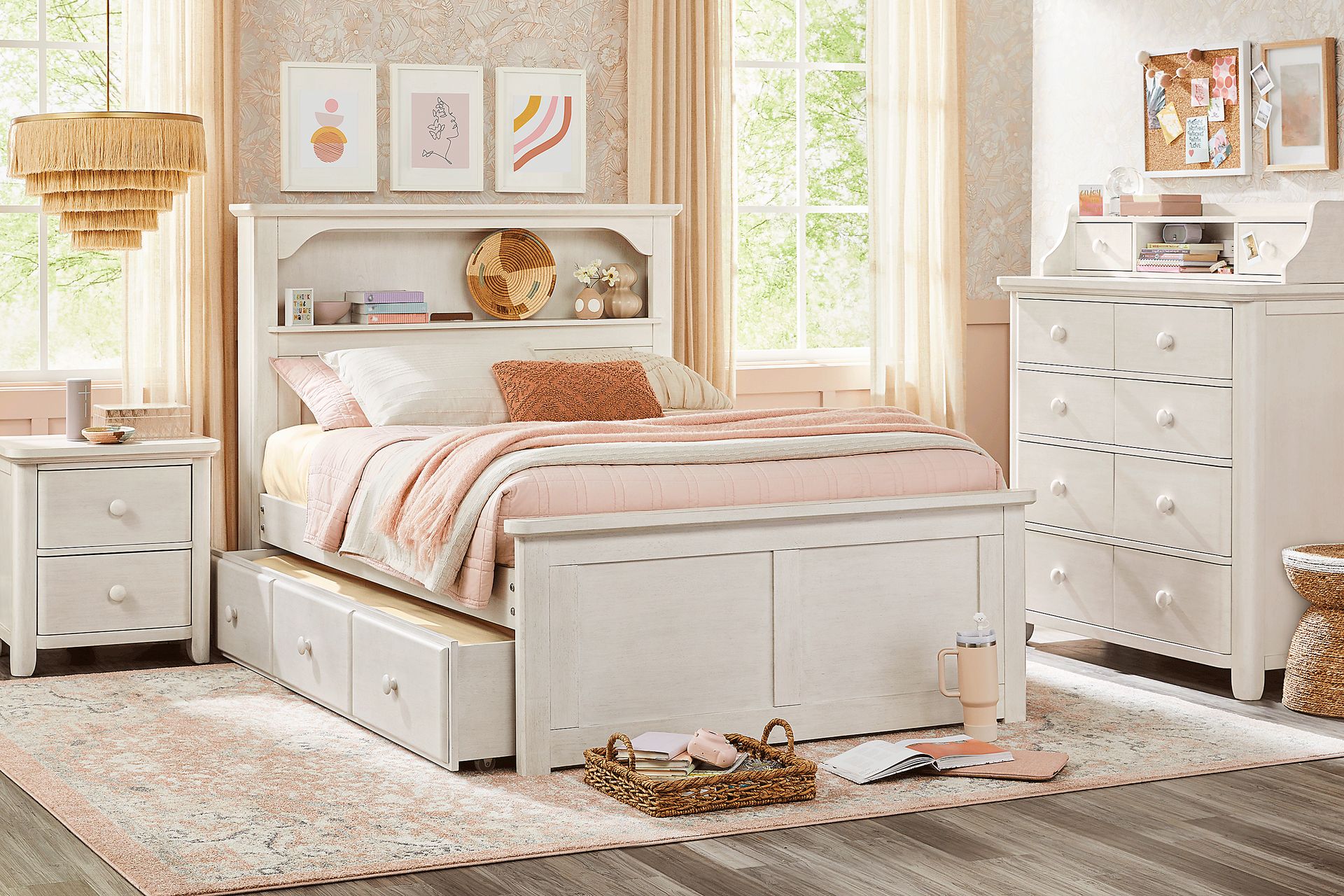 Kids South Bend Washed White Full Bookcase Bedroom - Image 1
