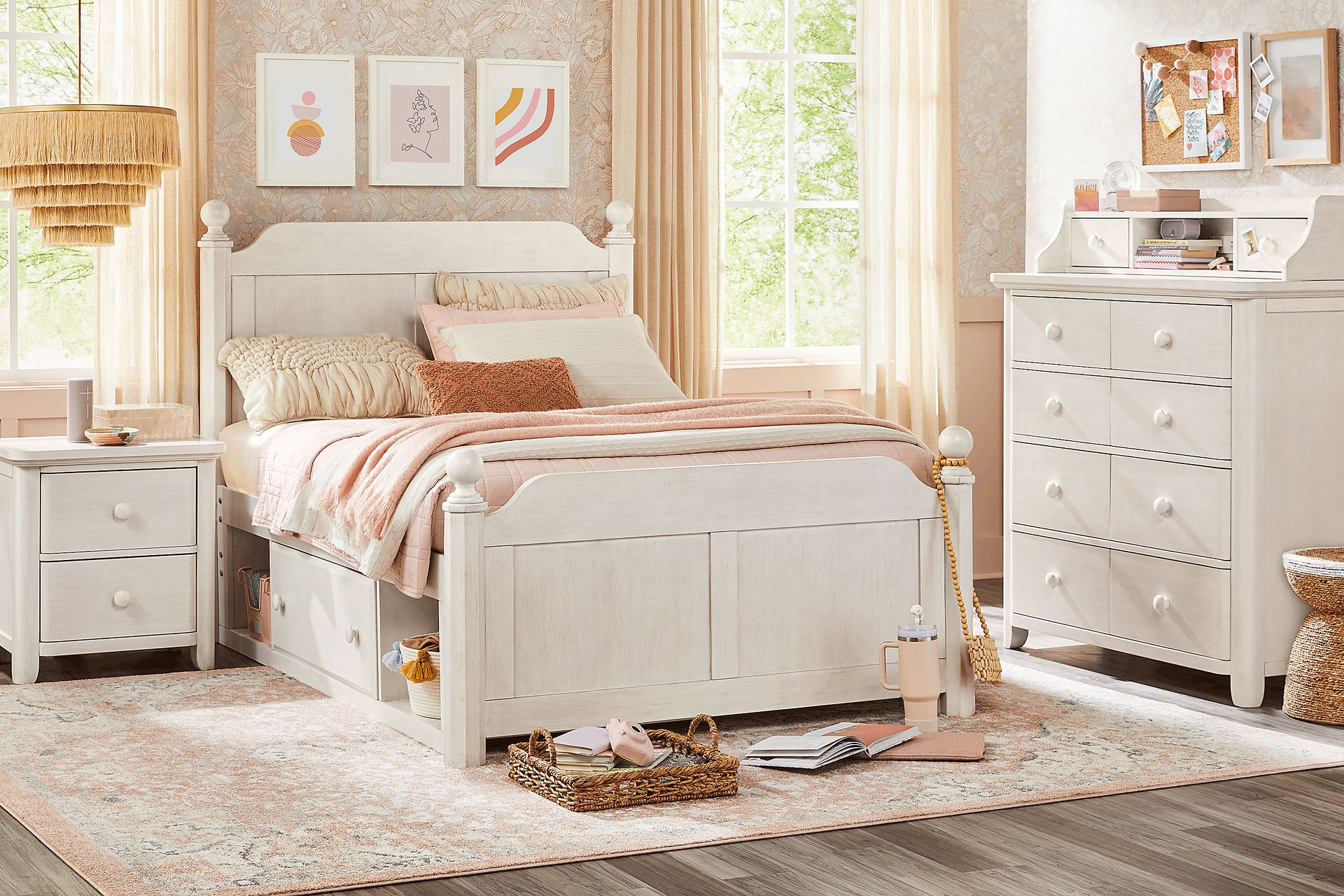 Kids South Bend Washed White Full Poster Bedroom - Image 1