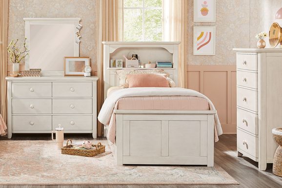Kids South Bend Washed White 5 Pc Twin Bookcase Bedroom