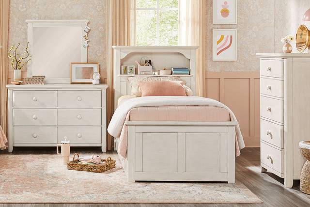 Kids South Bend Washed White Twin Bookcase Bedroom - Thumbnail - Image 1