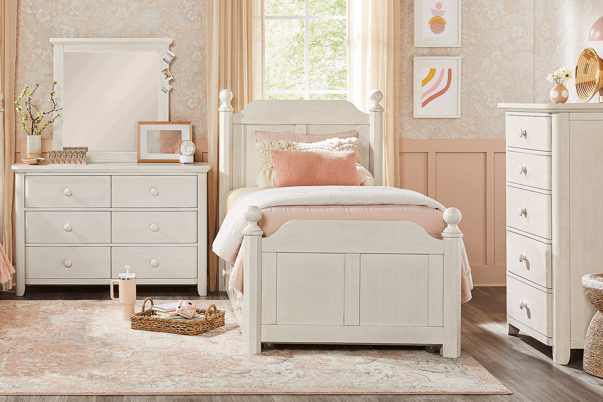 Kids South Bend Washed White Twin Poster Bedroom - Image 1