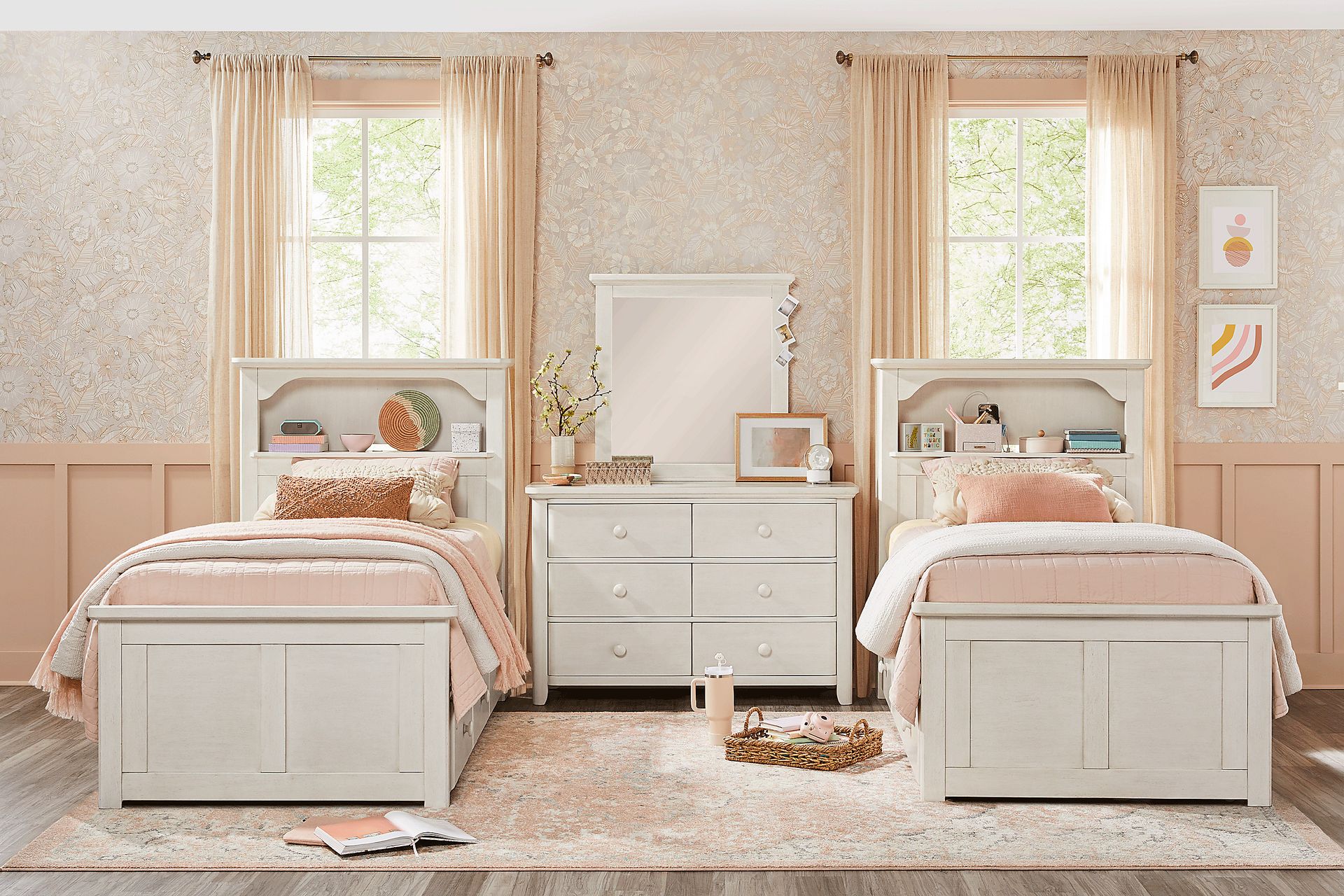 Kids South Bend Washed White Twin Bookcase Bedroom - Image 1