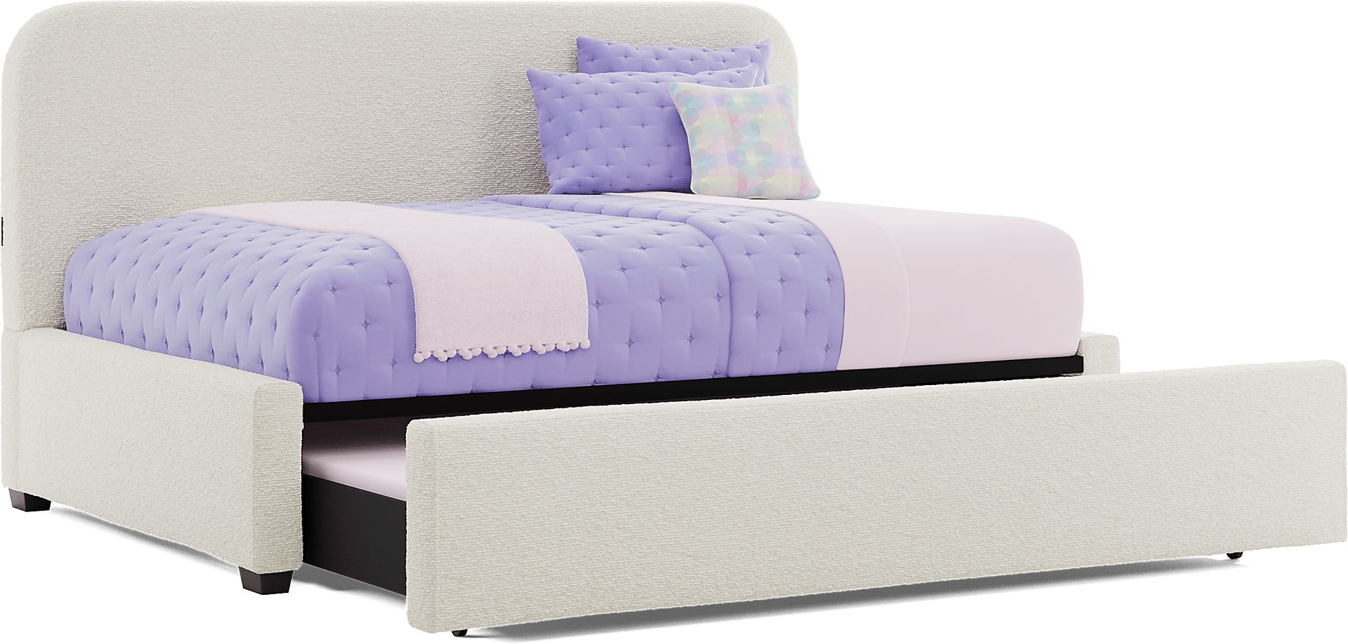 Kids Souxsie White Full Upholstered Lounge Bed with Twin Trundle - Image 1