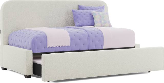Kids Souxsie White Twin Upholstered Lounge Bed with Twin Trundle - Thumbnail - Image 1
