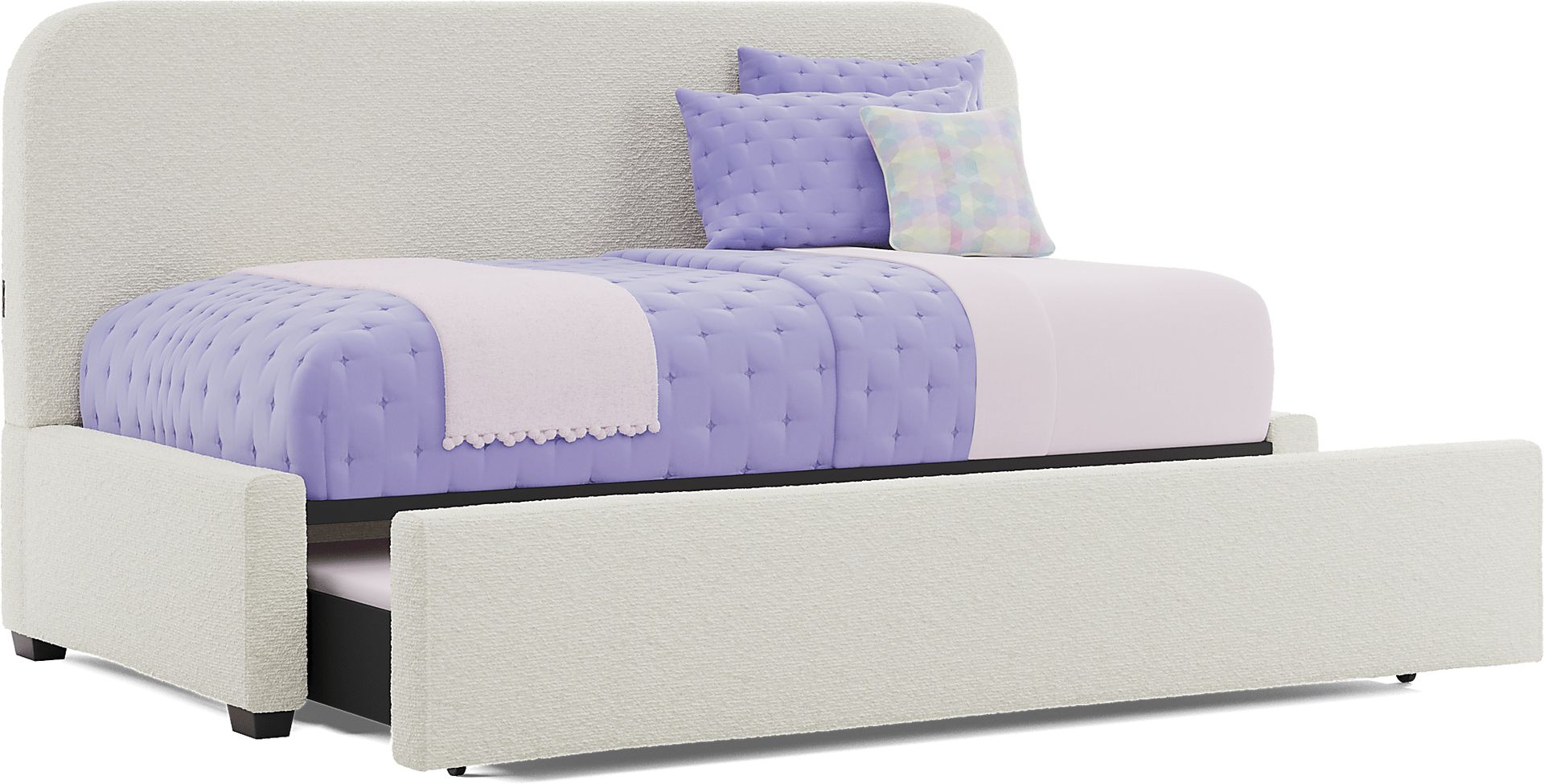 Kids Souxsie White Twin Upholstered Lounge Bed with Twin Trundle - Image 1