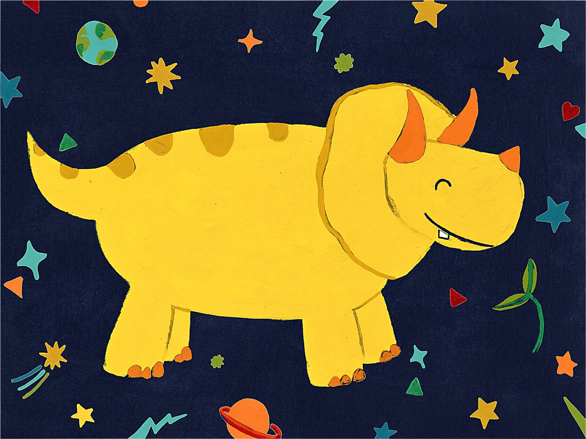 Kids Space Dinos III Yellow Artwork - Image 1