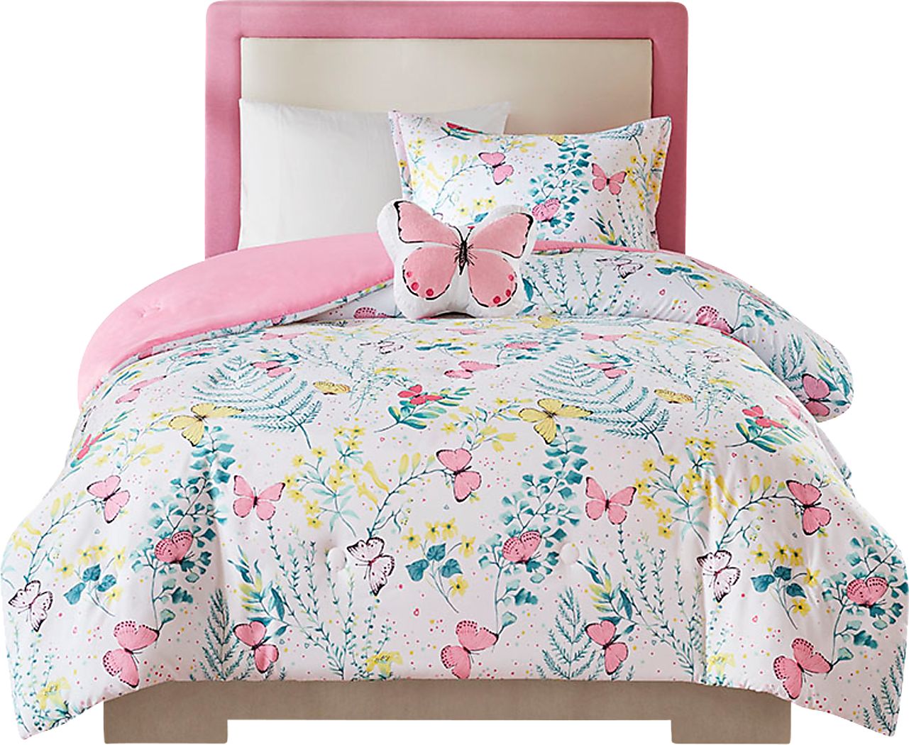 Kids Spring Butterflies Pink Twin Comforter Set - Thumbnail 3
