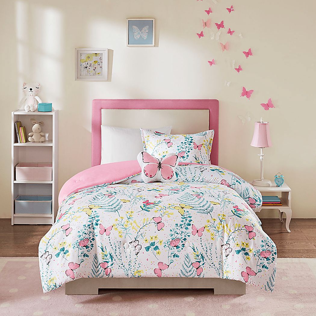 Kids Spring Butterflies Pink Twin Comforter Set - Thumbnail 2