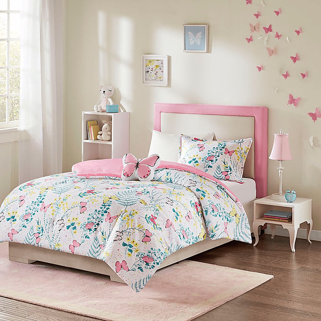 Kids Spring Butterflies Pink Twin Comforter Set
