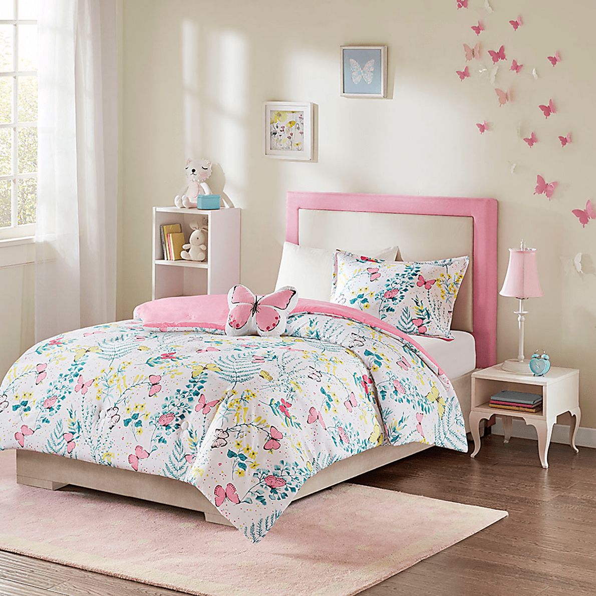 Kids Spring Butterflies Pink 3 Pc Twin Comforter Set Rooms To Go