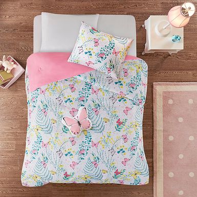 Kids Spring Butterflies Pink 4 Pc Full Comforter Set