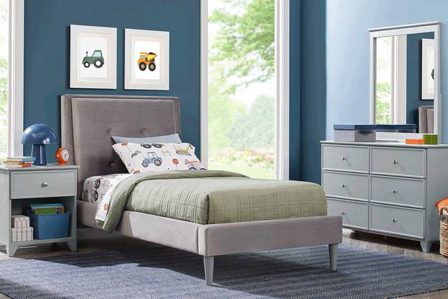 Kids Springtown Gray Wash 5 Pc Bedroom with Jaidyn Gray Full Upholstered Bed - Thumbnail - Image 1