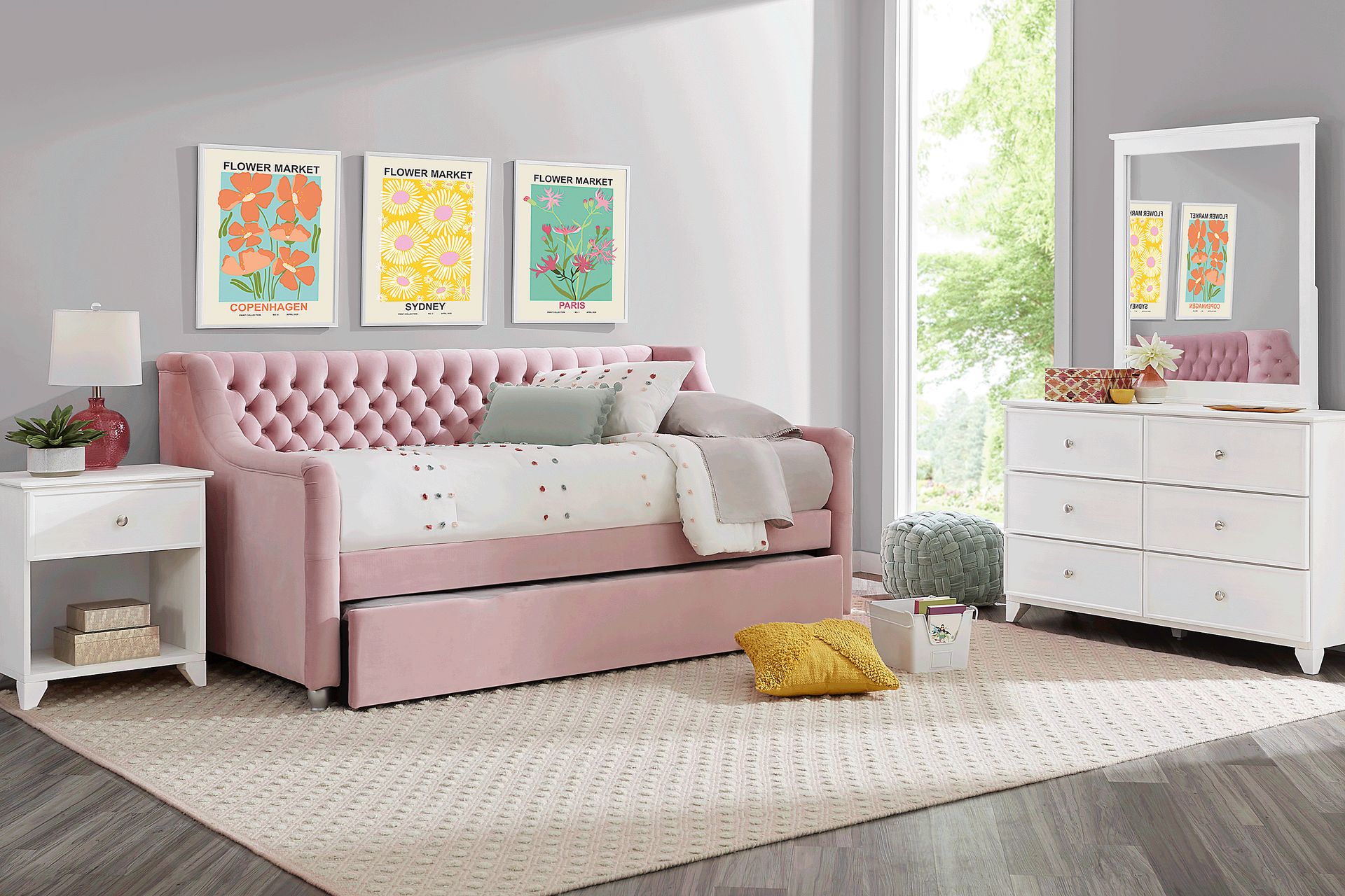 Springtown 5 Pc White Wash Pink Twin Bedroom Set With Mirror, Dresser ...