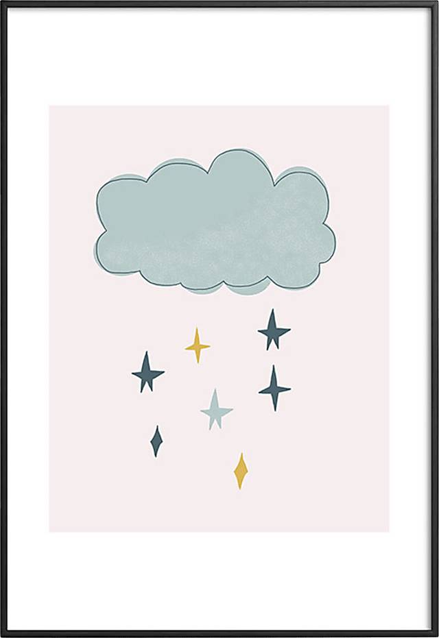 Kids Star Clouds Pink Metal Framed Print - Thumbnail - Image 1