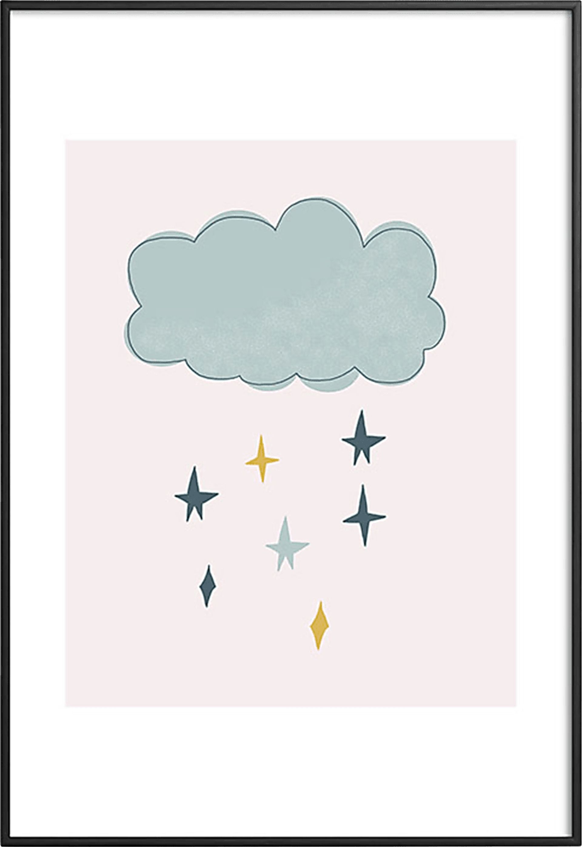 Kids Star Clouds Pink Metal Framed Print - Image 1