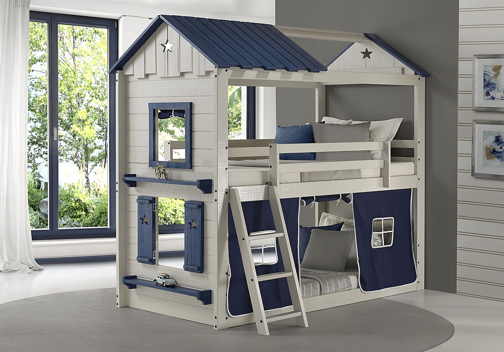 Kids Star Gazing II Light Gray Twin/Twin Bunk Bed with Tent - Image 2