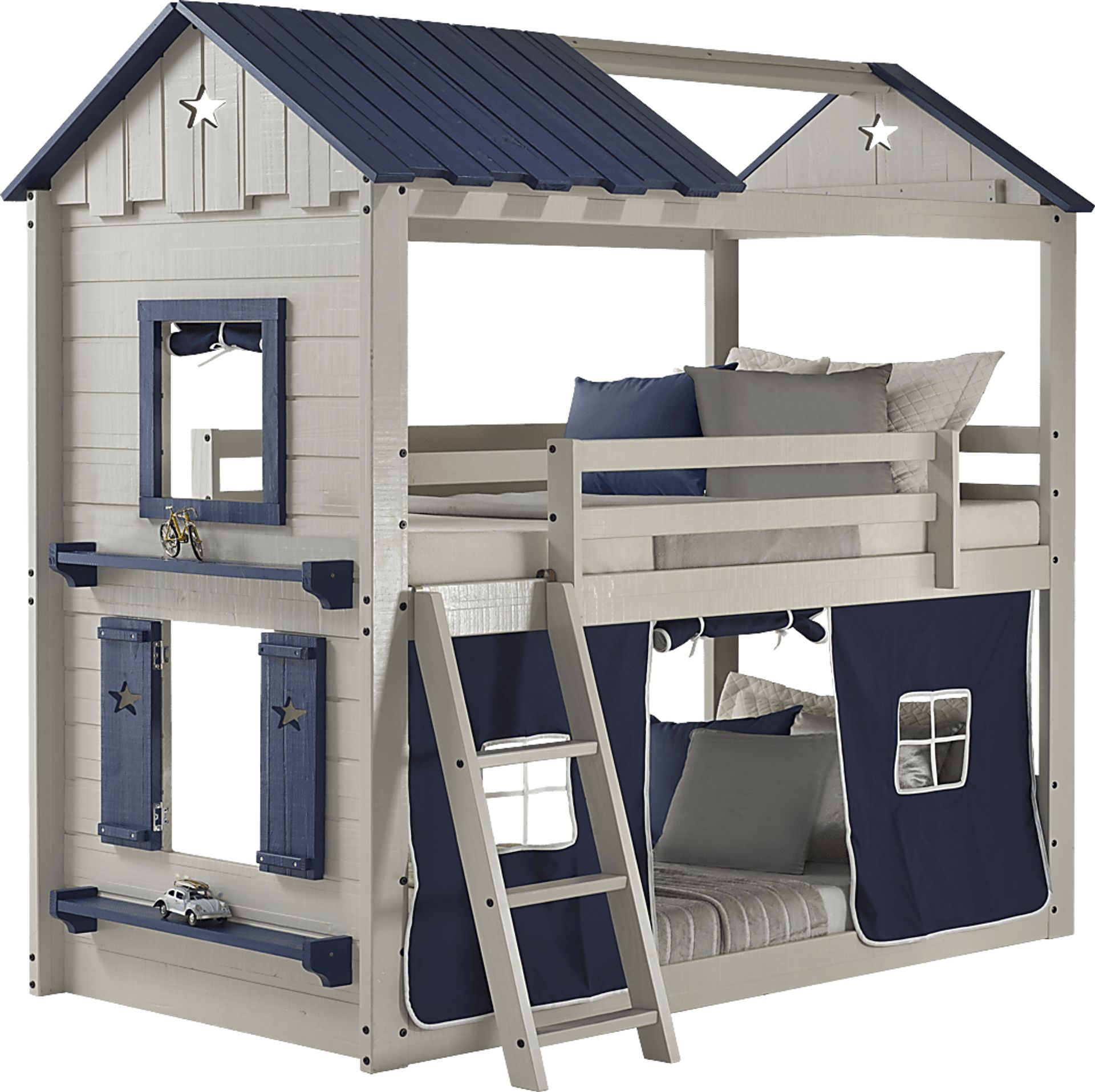 Kids Star Gazing II Light Gray Twin/Twin Bunk Bed with Tent - Image 1