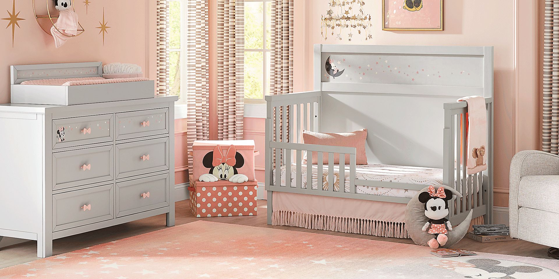 Kids Starry Dreams with Minnie Mouse Gray 6 Pc Nursery with Toddler and Conversion Rails - Image 2