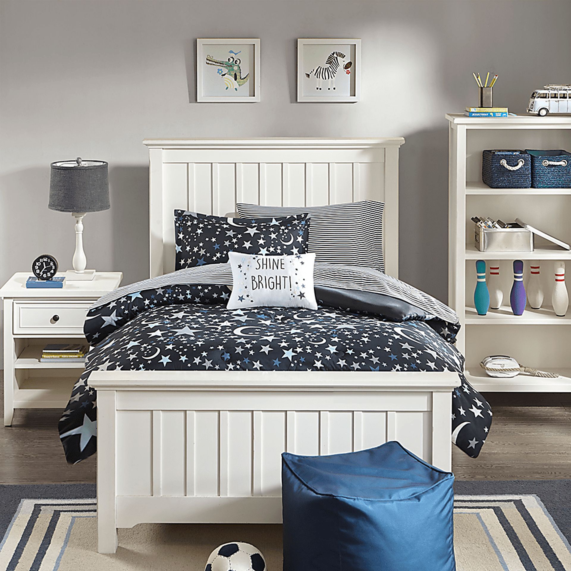 Kids Stars at Night Charcoal 8 Pc Full Comforter Set - Image 9