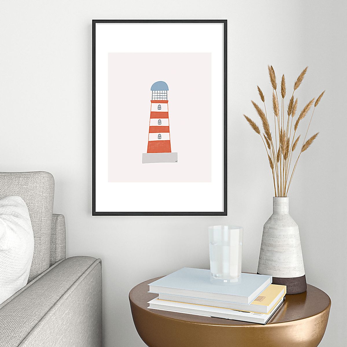 Striped Lighthouse Beige Metal Framed Print | Rooms to Go
