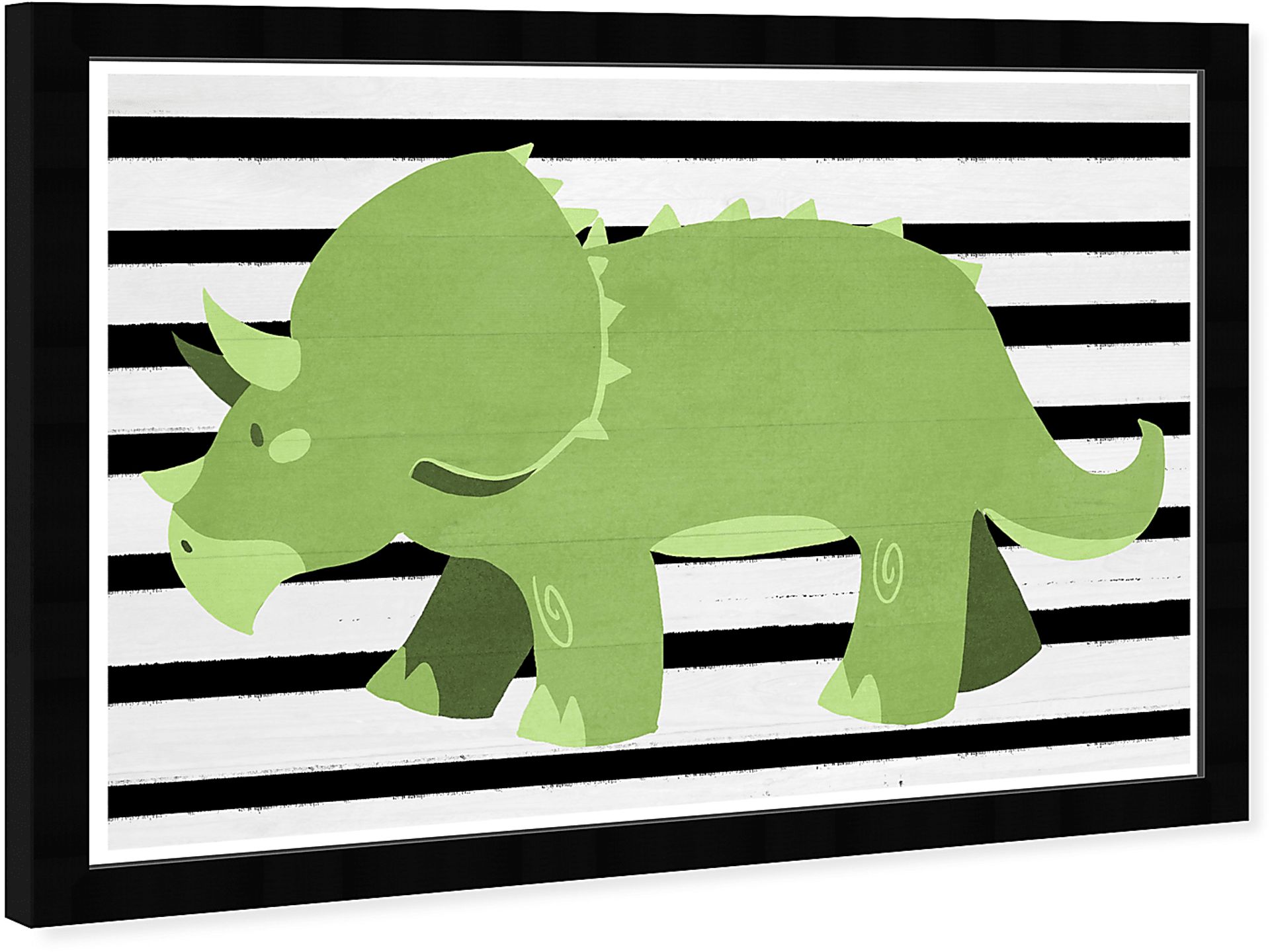 Kids Striped Triceratops Green Wall Art - Image 2