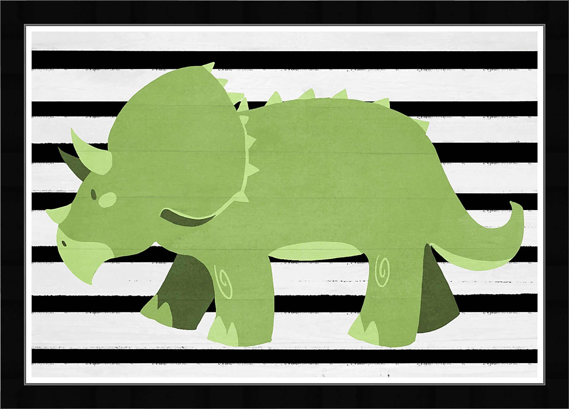 Kids Striped Triceratops Green Wall Art - Image 1
