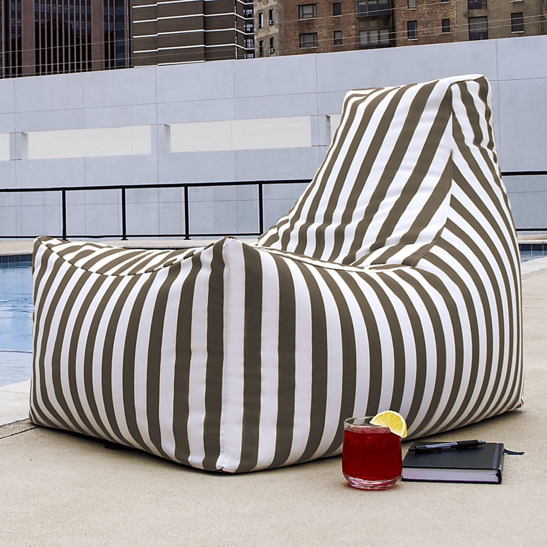 Kids Summerly Taupe/White Indoor/Outdoor Bean Bag Chair - Image 4