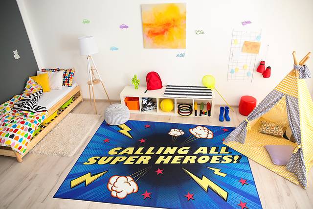 Kids Superhero Call Blue 7' x 9' Rug - Thumbnail - Image 2