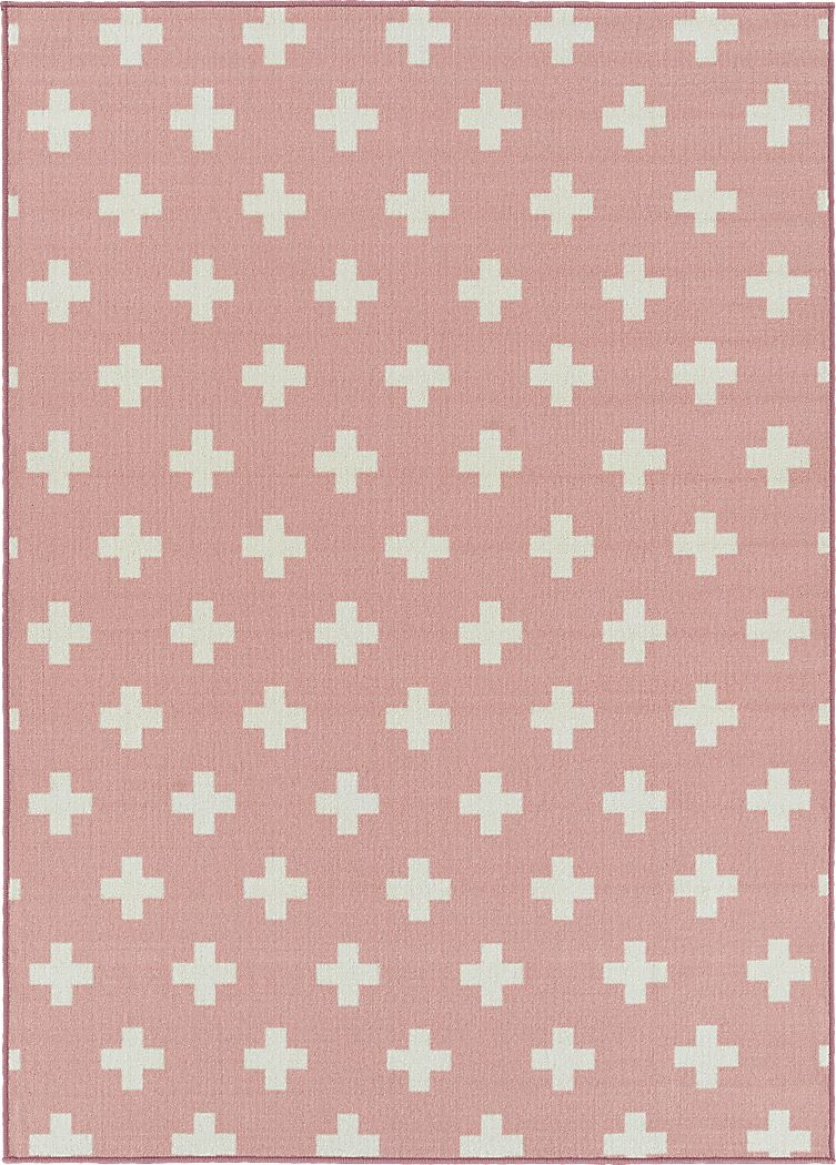 Kids Swiss Cross Pink 7' x 9' Rug